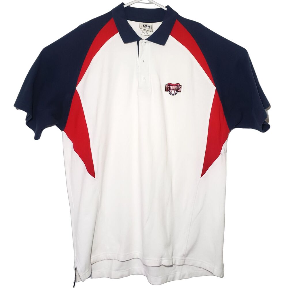 MLB Washington Nationals Polo Shirt Lee Sport Mens XL Cotton Red White & Blue